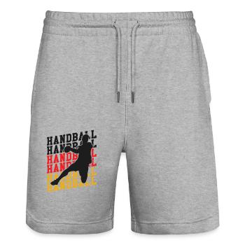 Équipe d’Allemagne de handball Flag Handball Joueur - Short de jogging bio TRAINER Stanley/Stella unisexe - gris chiné - Devant - Nik (191cm) & Marisol (170cm)