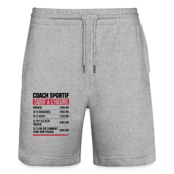 Personal Trainer Stundensatz Humor Geschenkidee - Stanley/Stella Unisex Bio Joggingshorts Trainer  - Grau meliert - Vorne - Nik (191cm) & Marisol (170cm)