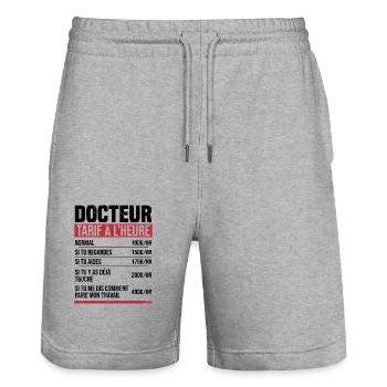 Doktor Stundensatz Humor Geschenkidee - Stanley/Stella Unisex Bio Joggingshorts Trainer  - Grau meliert - Vorne - Nik (191cm) & Marisol (170cm)