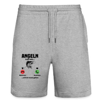 Angler ruft an, lustiger angler geschenk - Stanley/Stella Unisex Bio Joggingshorts Trainer  - Grau meliert - Vorne - Nik (191cm) & Marisol (170cm)