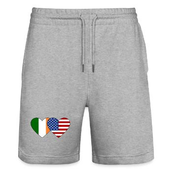 Ireland USA Flag Heart - Stanley/Stella Trainer Unisex Organic Jogging Shorts - heather grey - Front - Nik (191cm) & Marisol (170cm)