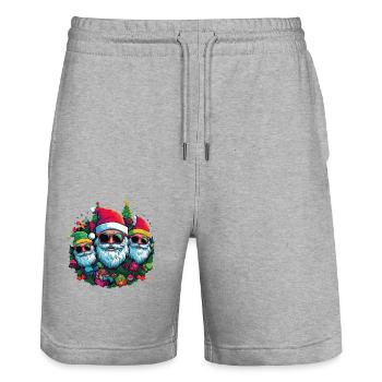 Cool Santas with sunglasses - Stanley/Stella Trainer Unisex Organic Jogging Shorts - heather grey - Front - Nik (191cm) & Marisol (170cm)