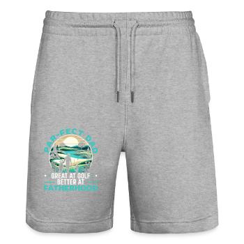 Vatertag Golfspieler Golfer Vaterschaft - Stanley/Stella Unisex Bio Joggingshorts Trainer  - Grau meliert - Vorne - Nik (191cm) & Marisol (170cm)