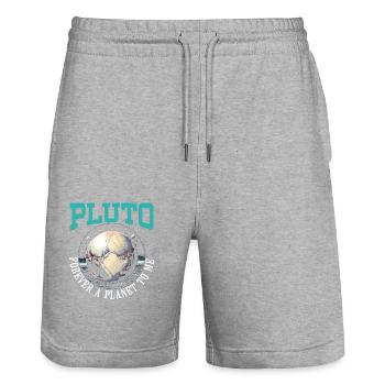 Pluto Planet Astronomie Weltraumastronom Astronaut - Stanley/Stella Unisex Bio Joggingshorts Trainer  - Grau meliert - Vorne - Nik (191cm) & Marisol (170cm)