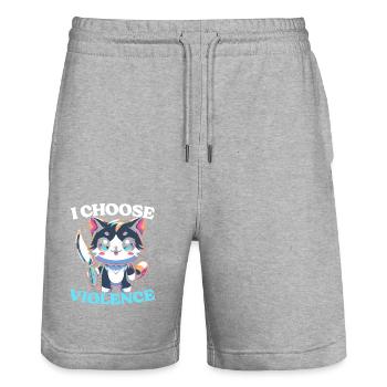 Funny Cat Kitten - Stanley/Stella Trainer Unisex Organic Jogging Shorts - heather grey - Front - Nik (191cm) & Marisol (170cm)