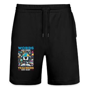 Ell-teacher teaching English learner - Stanley/Stella Trainer Unisex Organic Jogging Shorts - black - Front - Nik (191cm) & Marisol (170cm)