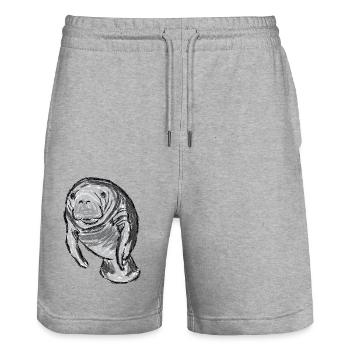 Design avec la laque / Oeuvres d’art avec une Manatee - Short de jogging bio TRAINER Stanley/Stella unisexe - gris chiné - Devant - Nik (191cm) & Marisol (170cm)