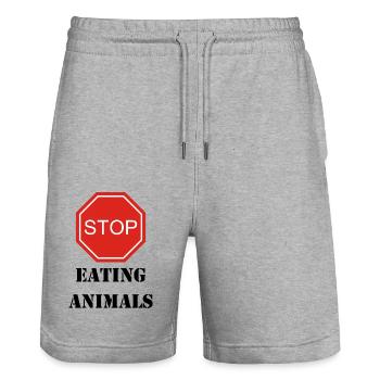 Arrêtez de manger des animaux - Short de jogging bio TRAINER Stanley/Stella unisexe - gris chiné - Devant - Nik (191cm) & Marisol (170cm)