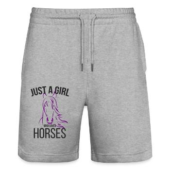 Drôle de cheval jument Pony Shetty Étalon cadeau - Short de jogging bio TRAINER Stanley/Stella unisexe - gris chiné - Devant - Nik (191cm) & Marisol (170cm)