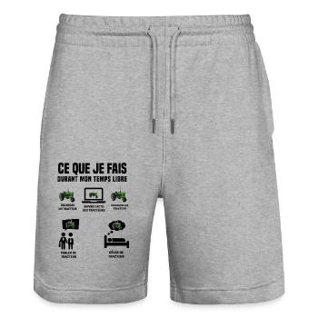 Ce Je Fais Durant Mon Ton Libre - Cadeau Tracteur - Short de jogging bio TRAINER Stanley/Stella unisexe - gris chiné - Devant - Nik (191cm) & Marisol (170cm)