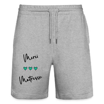 MERCI. MERCI MAÎTRESSE. CADEAU MAÎTRESSE. VACANCES - Short de jogging bio TRAINER Stanley/Stella unisexe - gris chiné - Devant - Nik (191cm) & Marisol (170cm)