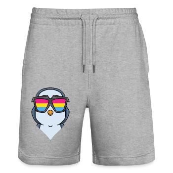 Pansexual Penguin Gift - Stanley/Stella Trainer Unisex Organic Jogging Shorts - heather grey - Front - Nik (191cm) & Marisol (170cm)