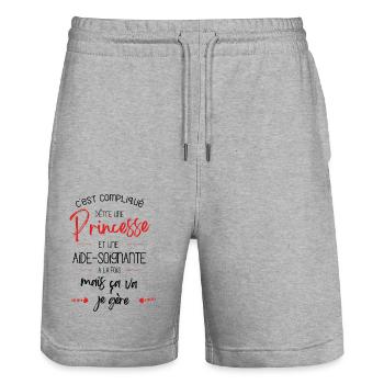 T-shirt Princesse Aide Soignante - cadeau drôle - Short de jogging bio TRAINER Stanley/Stella unisexe - gris chiné - Devant - Nik (191cm) & Marisol (170cm)
