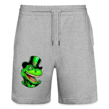 Drôle de dinosaure de la Saint-Patrick avec chapeau haut de forme - Short de jogging bio TRAINER Stanley/Stella unisexe - gris chiné - Devant - Nik (191cm) & Marisol (170cm)