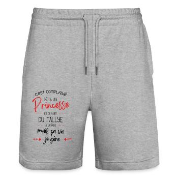 Compliqué d'être Princesse et faire du Rallye - Short de jogging bio TRAINER Stanley/Stella unisexe - gris chiné - Devant - Nik (191cm) & Marisol (170cm)