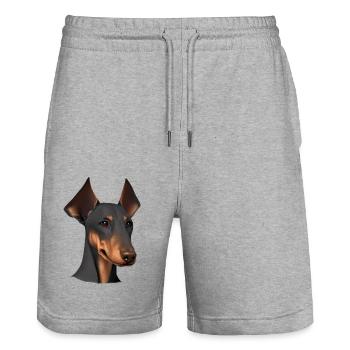 Doberman Doberman chiot chien Doberman dresseur - Short de jogging bio TRAINER Stanley/Stella unisexe - gris chiné - Devant - Nik (191cm) & Marisol (170cm)