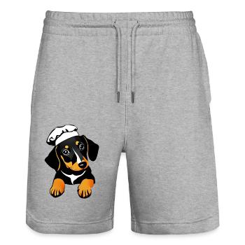 Teckel Restaurateur Chiens Teckel Chiot Chien Cuisine - Short de jogging bio TRAINER Stanley/Stella unisexe - gris chiné - Devant - Nik (191cm) & Marisol (170cm)