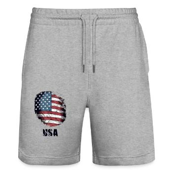 Drapeau USA - Short de jogging bio TRAINER Stanley/Stella unisexe - gris chiné - Devant - Nik (191cm) & Marisol (170cm)