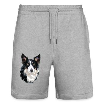 Border Collie - Stanley/Stella Trainer Unisex Organic Jogging Shorts - heather grey - Front - Nik (191cm) & Marisol (170cm)