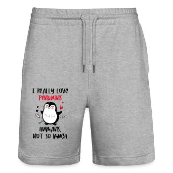 J’aime vraiment les humains Penguins pas tellement - Short de jogging bio TRAINER Stanley/Stella unisexe - gris chiné - Devant - Nik (191cm) & Marisol (170cm)