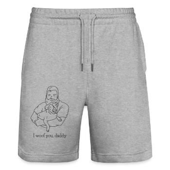 je te woof papa - Short de jogging bio TRAINER Stanley/Stella unisexe - gris chiné - Devant - Nik (191cm) & Marisol (170cm)