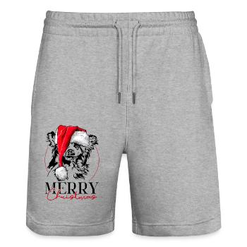 Père Noël chinois chien à crête joyeux Noël chiens - Short de jogging bio TRAINER Stanley/Stella unisexe - gris chiné - Devant - Nik (191cm) & Marisol (170cm)