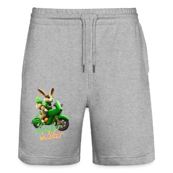 Biker de Pâques - Le lapin de Pâques devient un motard - Short de jogging bio TRAINER Stanley/Stella unisexe - gris chiné - Devant - Nik (191cm) & Marisol (170cm)