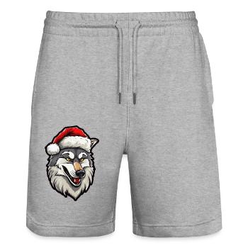Wolf Christmas - Stanley/Stella Trainer Unisex Organic Jogging Shorts - heather grey - Front - Nik (191cm) & Marisol (170cm)