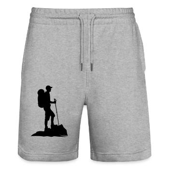 Wanderfreude - Wanderer auf Aussichtspunkt - Stanley/Stella Unisex Bio Joggingshorts Trainer  - Grau meliert - Vorne - Nik (191cm) & Marisol (170cm)