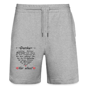 Betreuer Team Betreuung Danke zum Abschied - Stanley/Stella Unisex Bio Joggingshorts Trainer  - Grau meliert - Vorne - Nik (191cm) & Marisol (170cm)