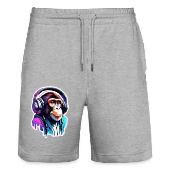 Headphones / Audio / Music / Animal / Monkey / Cool - Stanley/Stella Trainer Unisex Organic Jogging Shorts - heather grey - Front - Nik (191cm) & Marisol (170cm)