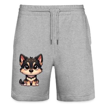 Digital illustration of cute German Shepherd - Stanley/Stella Trainer Unisex Organic Jogging Shorts - heather grey - Front - Nik (191cm) & Marisol (170cm)