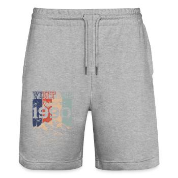 Legendary 1990 vintage - Stanley/Stella Trainer Unisex Organic Jogging Shorts - heather grey - Front - Nik (191cm) & Marisol (170cm)