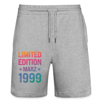 Limited Edition 25 Geburtstag Party Jahrgang 1999 - Stanley/Stella Unisex Bio Joggingshorts Trainer  - Grau meliert - Vorne - Nik (191cm) & Marisol (170cm)