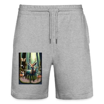 Rehkitze mit Schmetterlinge - Stanley/Stella Unisex Bio Joggingshorts Trainer  - Grau meliert - Vorne - Nik (191cm) & Marisol (170cm)