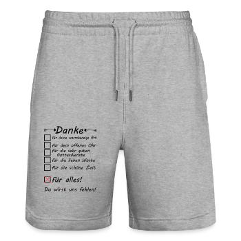 Beste Pastor Danke sagen Dankeschön zum Abschied - Stanley/Stella Unisex Bio Joggingshorts Trainer  - Grau meliert - Vorne - Nik (191cm) & Marisol (170cm)