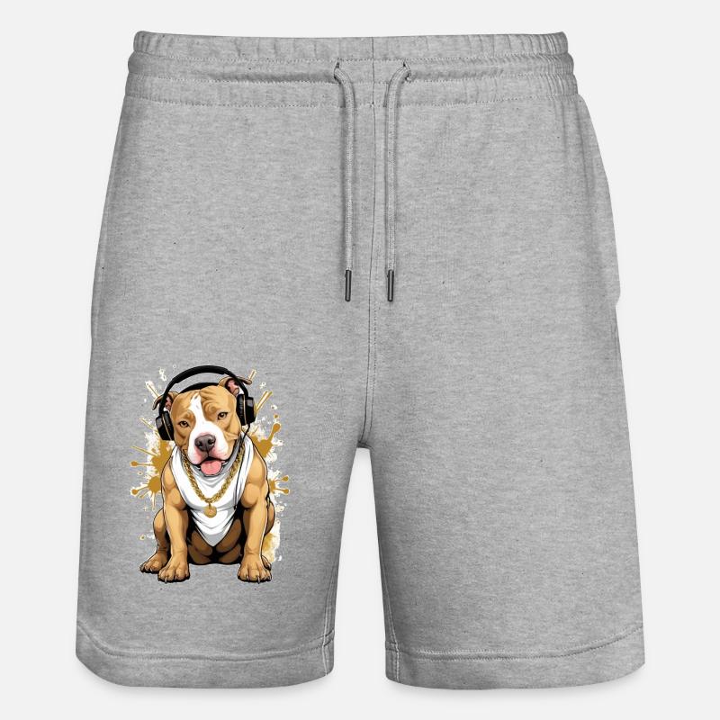 Chien bouledogue avec écouteurs - Short de jogging bio TRAINER Stanley/Stella unisexe - gris chiné