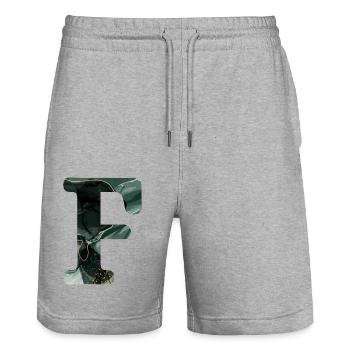 Lettre f marbré vert - Short de jogging bio TRAINER Stanley/Stella unisexe - gris chiné - Devant - Nik (191cm) & Marisol (170cm)