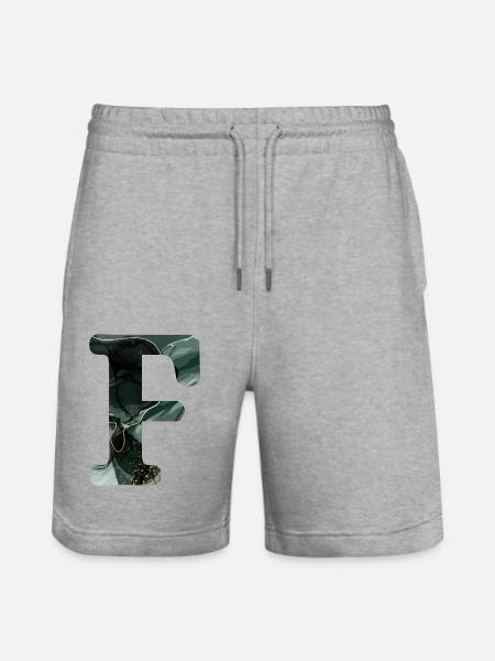 Letter f marbled green - Stanley/Stella Trainer Unisex Organic Jogging Shorts - heather grey