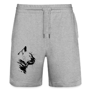 Chat, Motif De Chat - Short de jogging bio TRAINER Stanley/Stella unisexe - gris chiné - Devant - Nik (191cm) & Marisol (170cm)