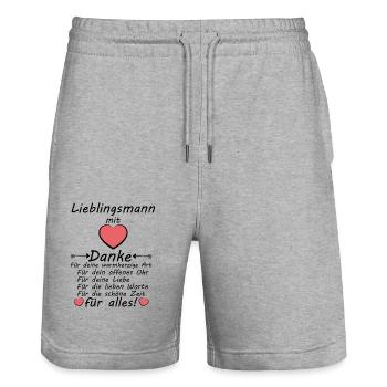 Danke Dankeschön für Lieblingsmann Mit Herz - Stanley/Stella Unisex Bio Joggingshorts Trainer  - Grau meliert - Vorne - Nik (191cm) & Marisol (170cm)