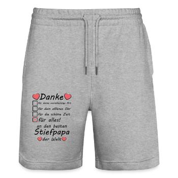 Danke Sagen Dankeschön an Stiefpapa mit Herz - Stanley/Stella Unisex Bio Joggingshorts Trainer  - Grau meliert - Vorne - Nik (191cm) & Marisol (170cm)