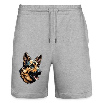 Chien / Animal / Animal de compagnie / Poilu / Berger allemand - Short de jogging bio TRAINER Stanley/Stella unisexe - gris chiné - Devant - Nik (191cm) & Marisol (170cm)