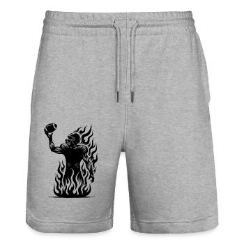 Football player with football in flames and fire - Stanley/Stella Trainer Unisex Organic Jogging Shorts - heather grey - Front - Nik (191cm) & Marisol (170cm)