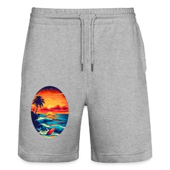 Surfen im Sonnenuntergang - Stanley/Stella Unisex Bio Joggingshorts Trainer  - Grau meliert - Vorne - Nik (191cm) & Marisol (170cm)