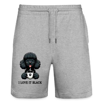 Black Poodle Coffee I Love It Black - Stanley/Stella Trainer Unisex Organic Jogging Shorts - heather grey - Front - Nik (191cm) & Marisol (170cm)
