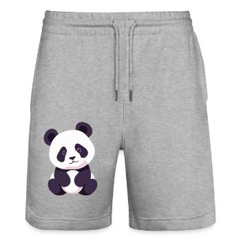 Panda Baby sitzend - Stanley/Stella Unisex Bio Joggingshorts Trainer  - Grau meliert - Vorne - Nik (191cm) & Marisol (170cm)