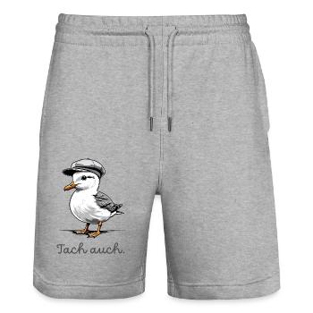 Süße norddeutsche Möwe "Tach auch" - Stanley/Stella Unisex Bio Joggingshorts Trainer  - Grau meliert - Vorne - Nik (191cm) & Marisol (170cm)