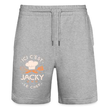 Jacky Chef Ici c est jacky le chef cuisinier - Short de jogging bio TRAINER Stanley/Stella unisexe - gris chiné - Devant - Nik (191cm) & Marisol (170cm)