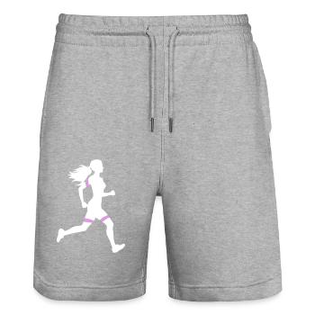 Running Marathon Woman Icon - Stanley/Stella Trainer Unisex Organic Jogging Shorts - heather grey - Front - Nik (191cm) & Marisol (170cm)